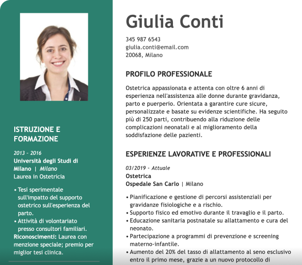Curriculum per ogni lavoro