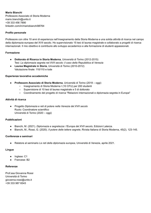 curriculum accademico