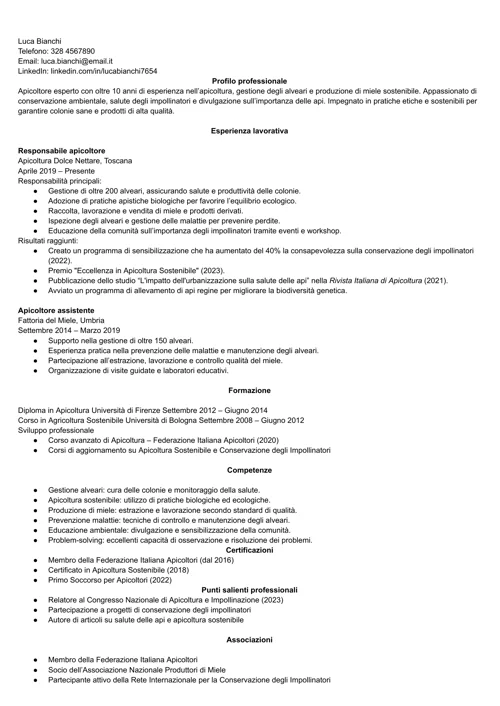 curriculum apicoltore