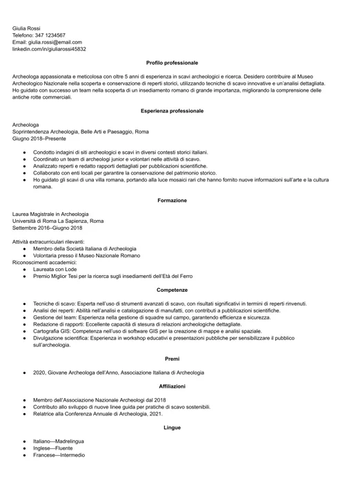 curriculum archeologo
