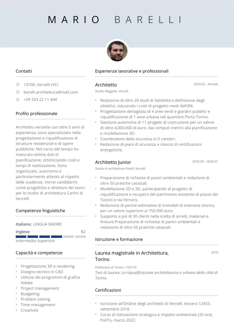 curriculum architetto