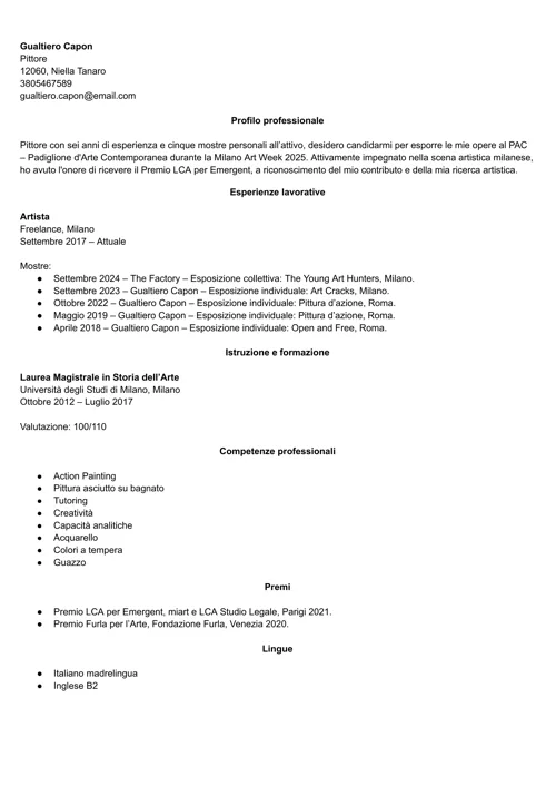 curriculum artistico