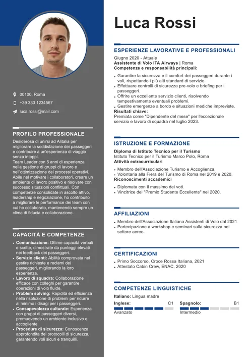 curriculum assistente di volo