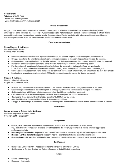 curriculum da blogger