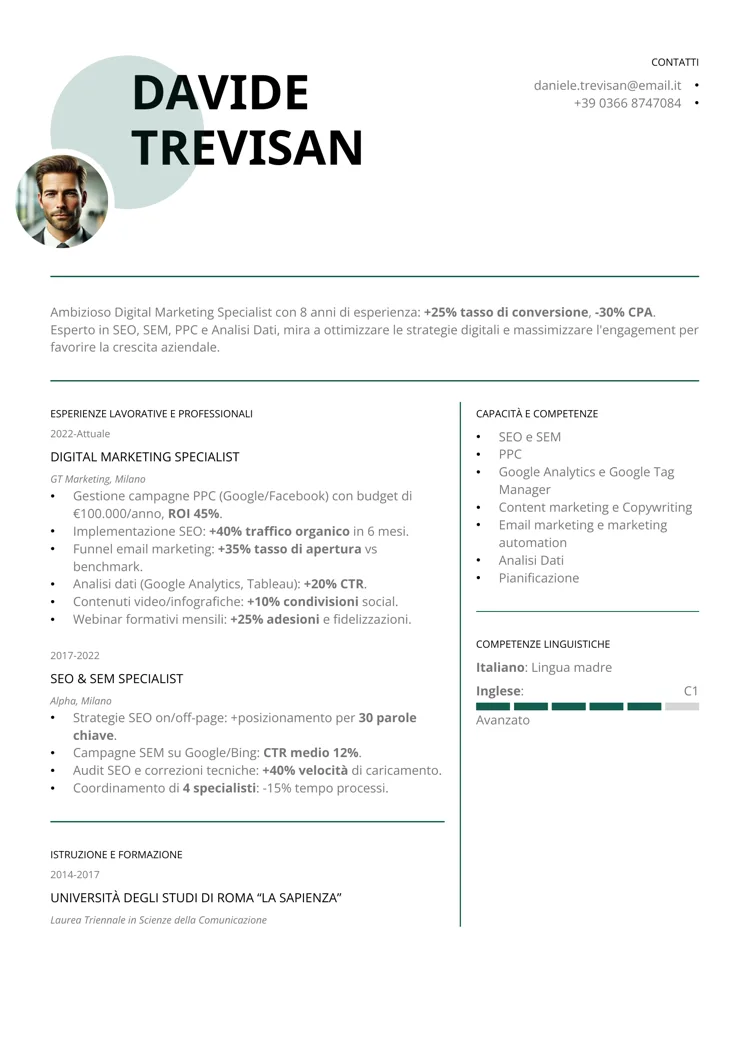 curriculum breve elegante