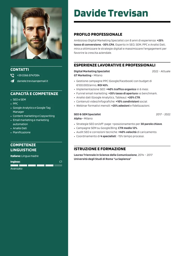 curriculum breve due colonne