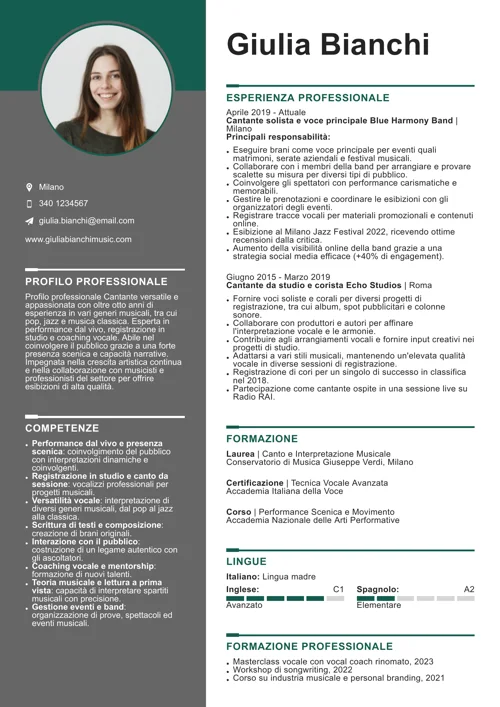 curriculum cantante