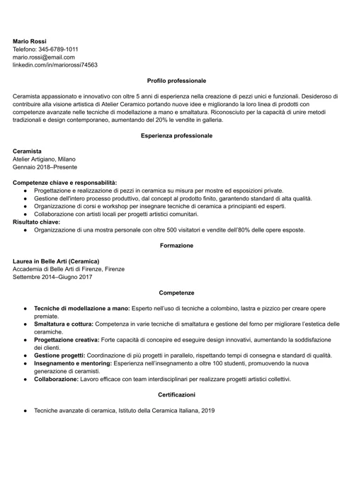 curriculum ceramista