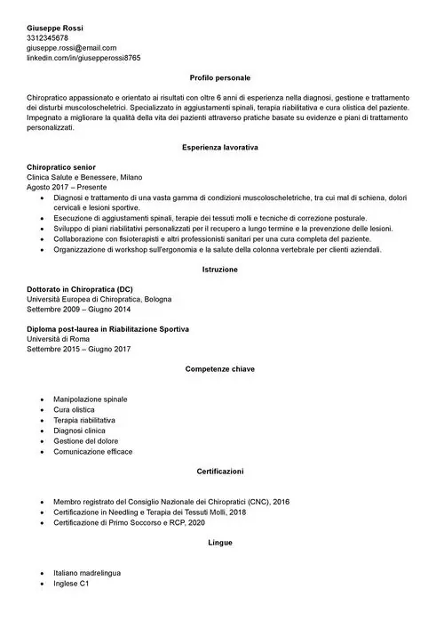 curriculum chiropratico