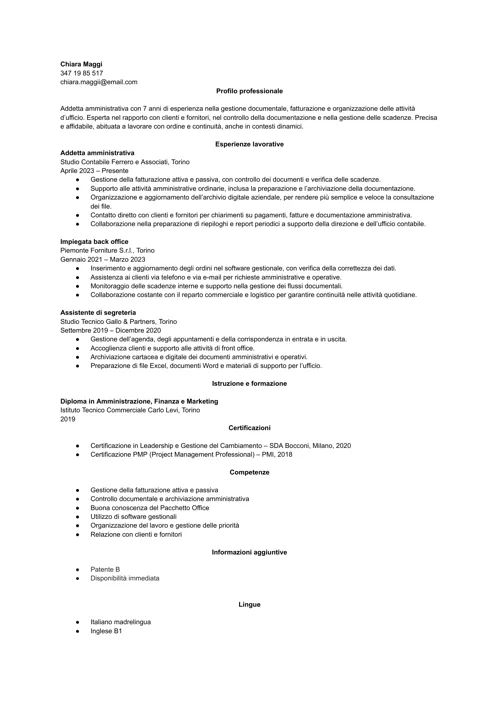 curriculum cronologico