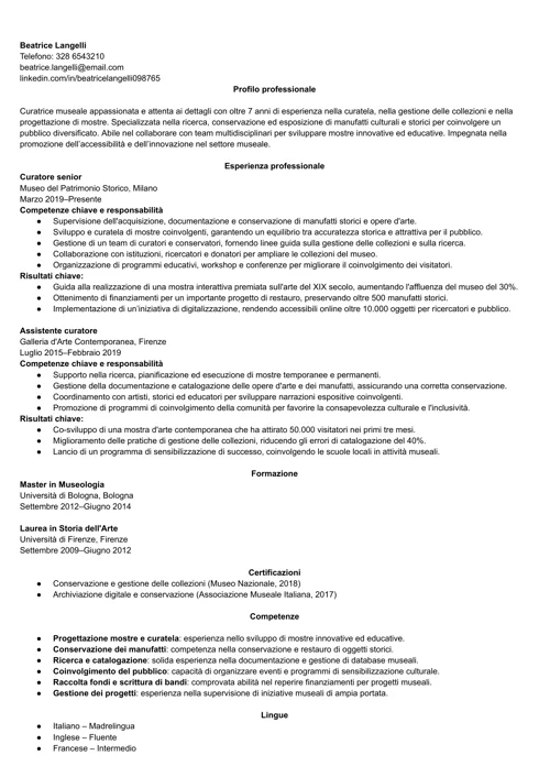 curriculum curatore