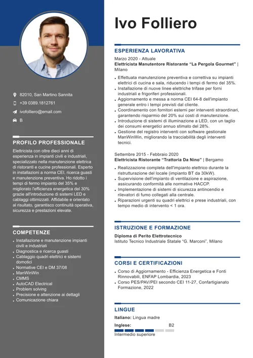 curriculum elettricista