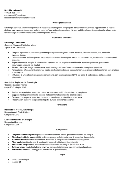 curriculum ematologo