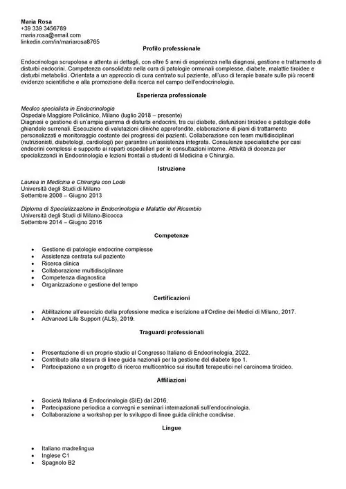 curriculum endocrinologo