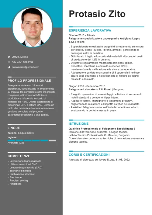 curriculum falegname