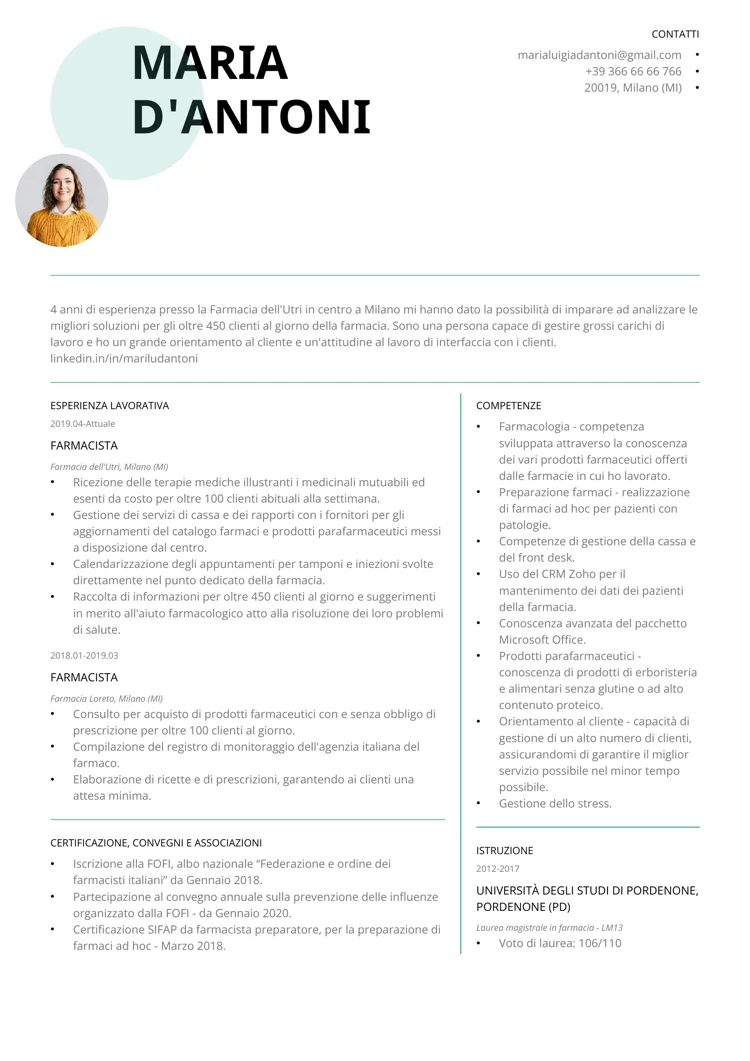 curriculum farmacista