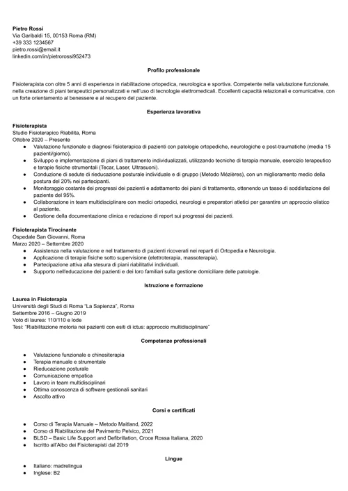 curriculum fisioterapista