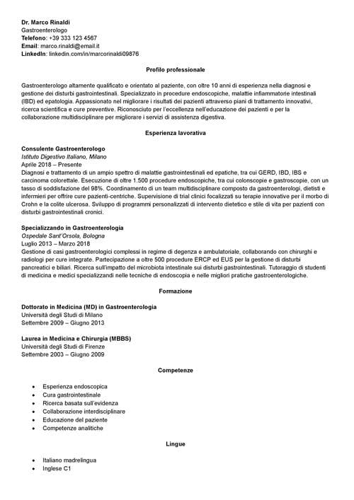 curriculum gastroenterologo