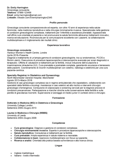curriculum ginecologo