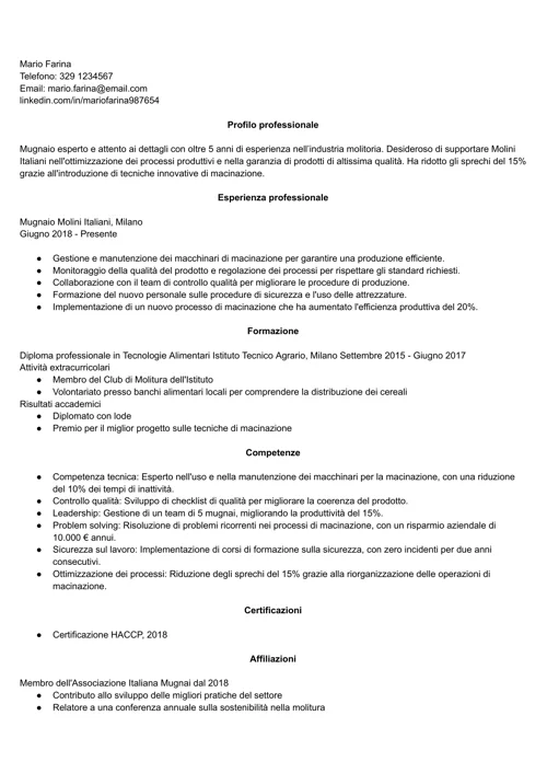 curriculum mugnaio
