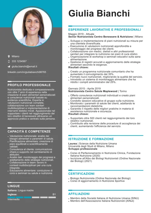 curriculum nutrizionista