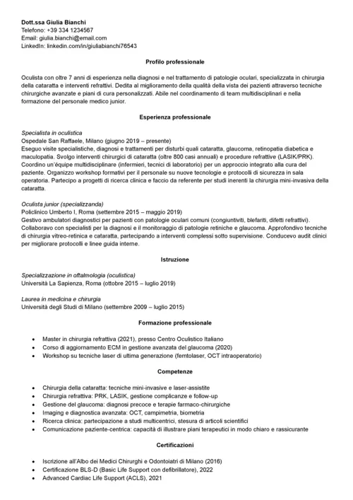 curriculum oculista