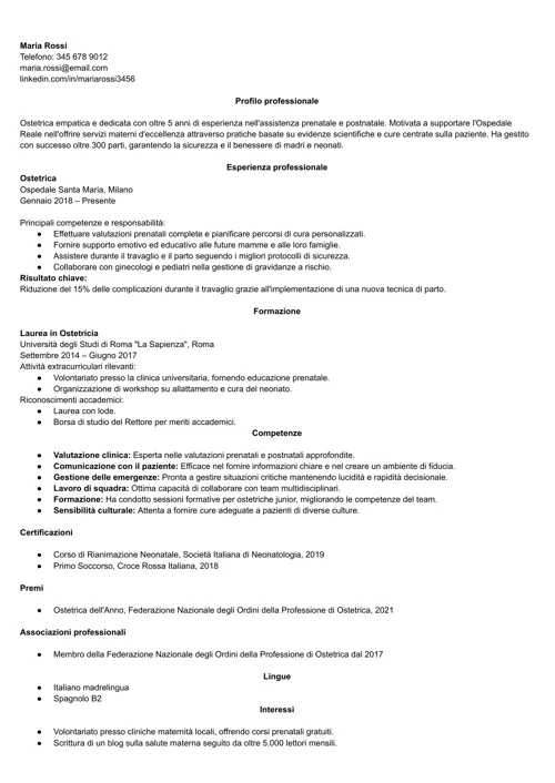 curriculum ostetrica