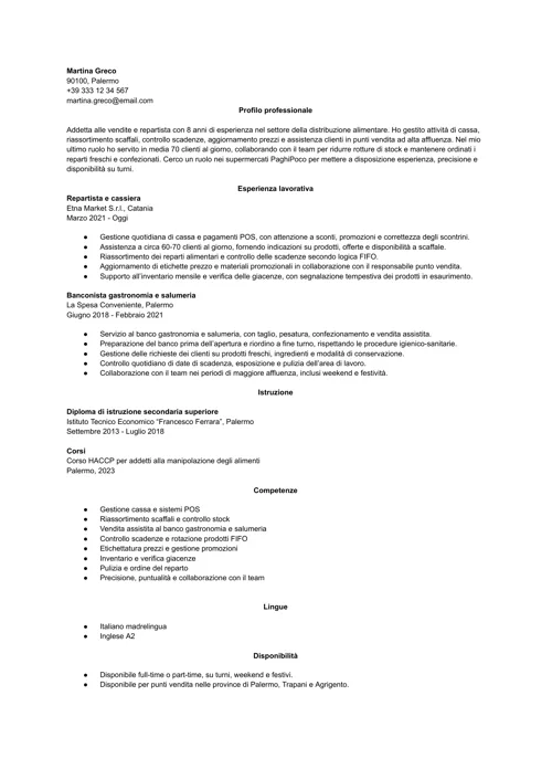 paghi poco curriculum