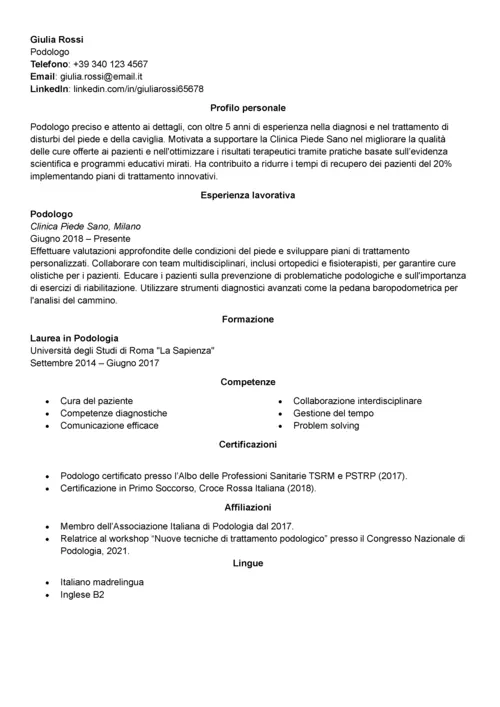 curriculum podologo