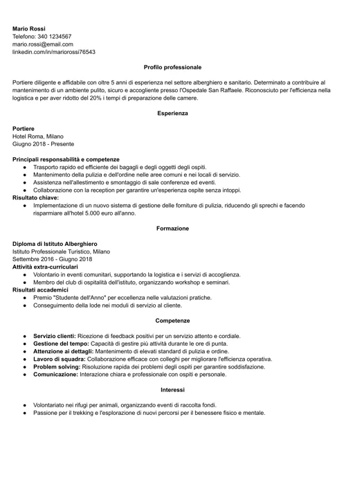 curriculum portiere