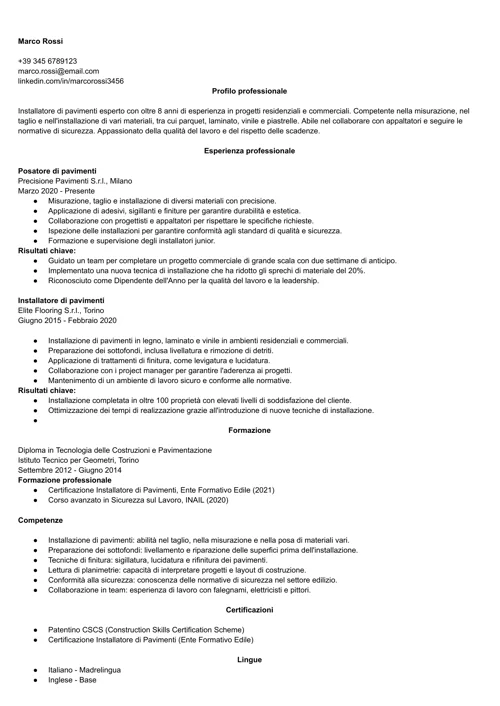 curriculum posatore pavimenti