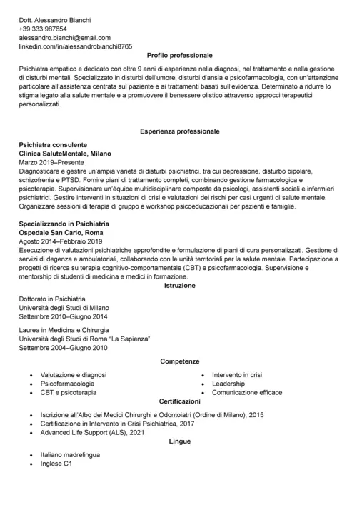 curriculum psichiatra