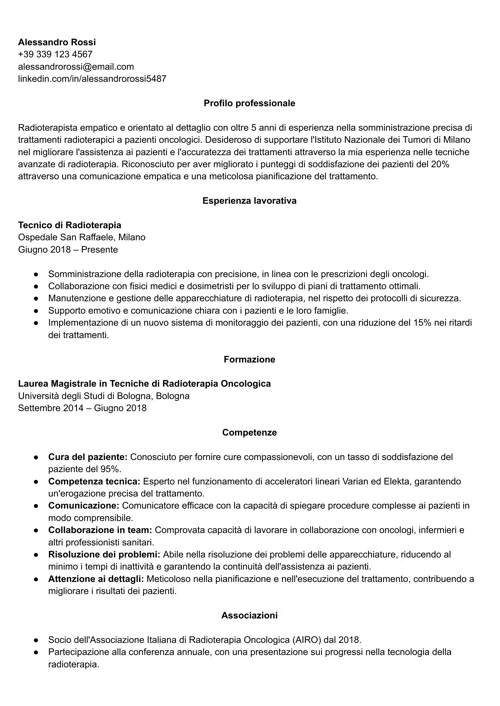 curriculum radioterapista