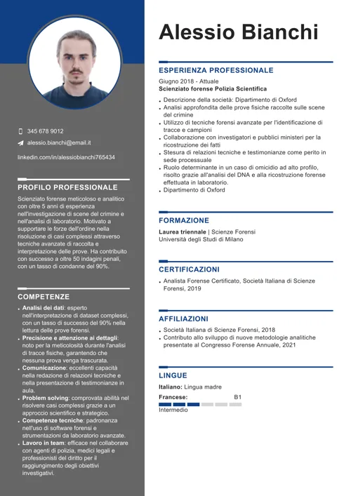 curriculum da scienziato forense