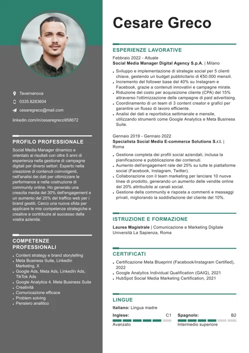 curriculum social media manager