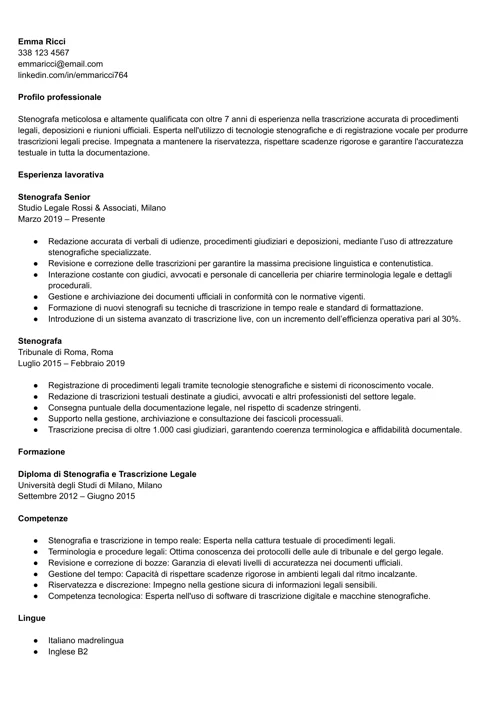 curriculum stenografo