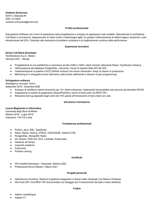 curriculum sviluppatore software