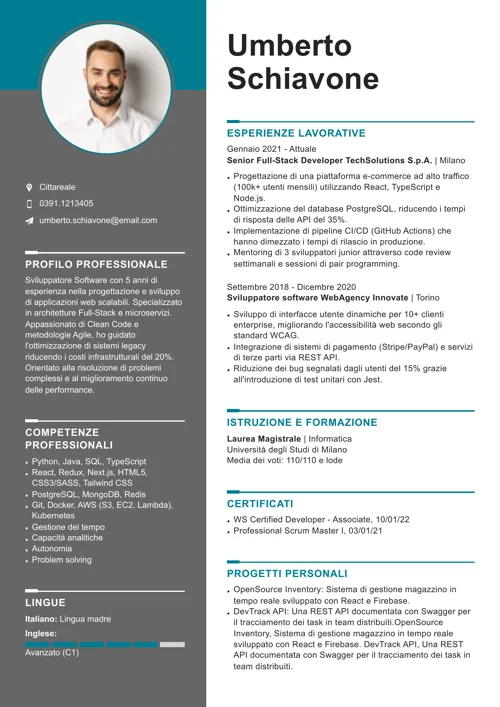 curriculum sviluppatore software