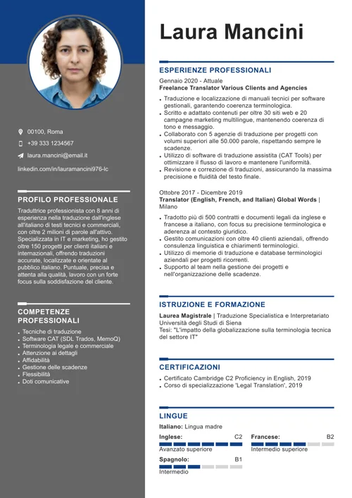 curriculum vitae traduttore