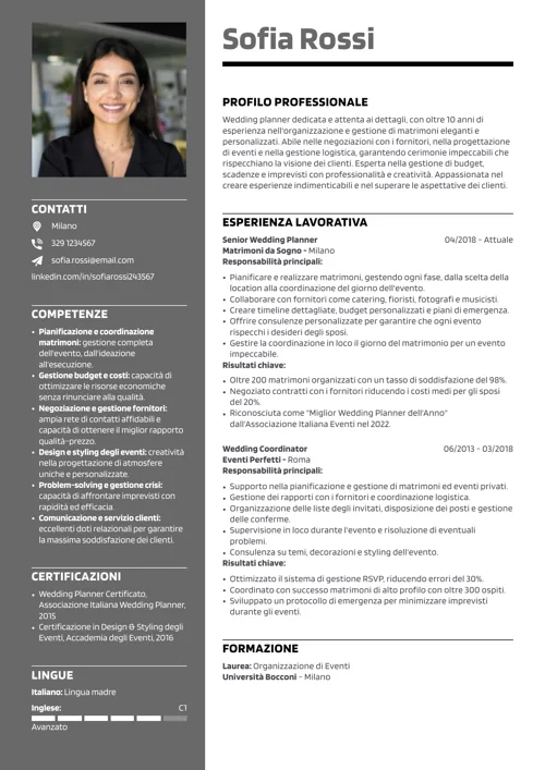 curriculum wedding planner