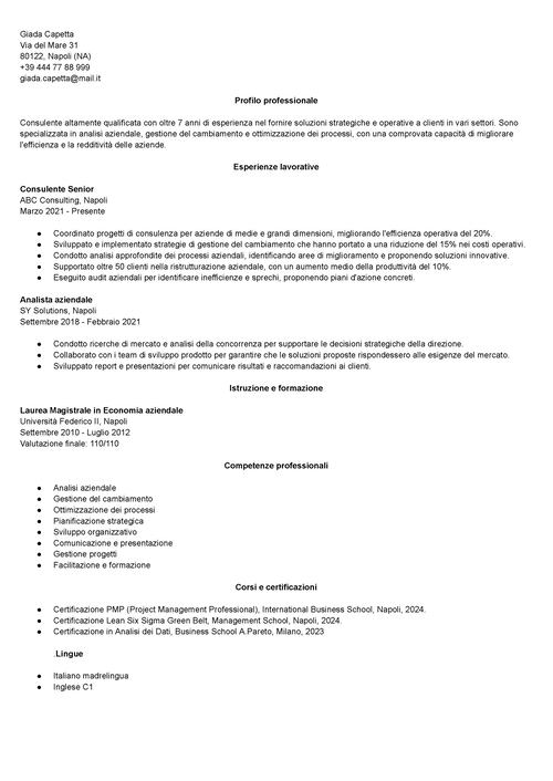 Esempio di curriculum vitae da consulente