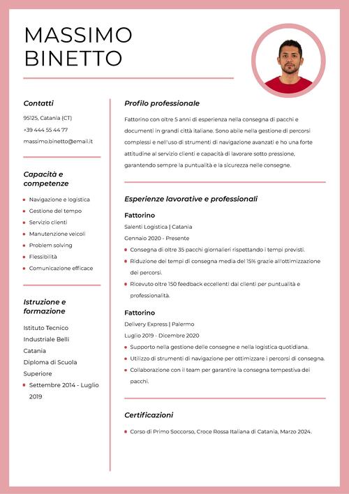 Esempio di curriculum vitae da fattorino