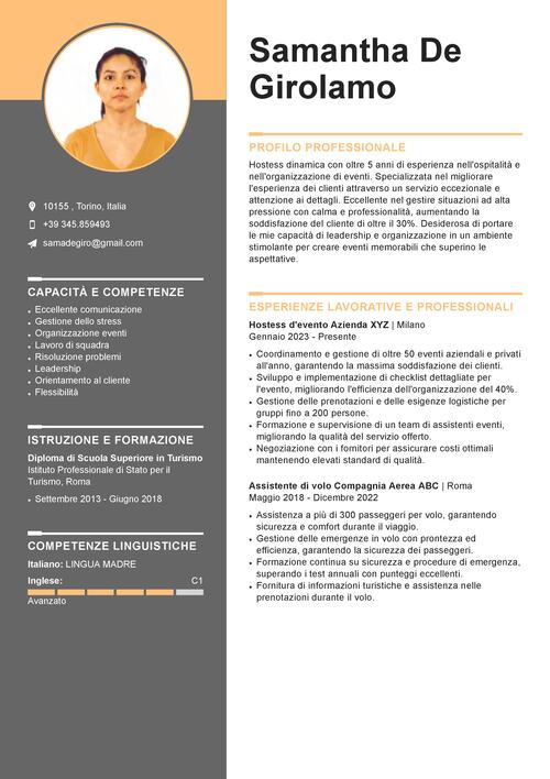 Esempio di curriculum vitae da hostess