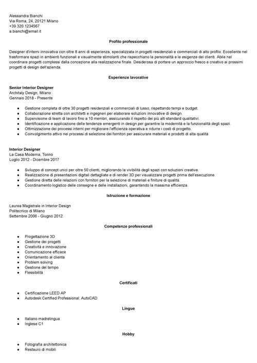 esempio di curriculum vitae