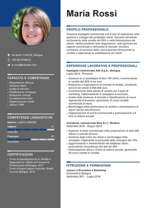 curriculum vitae impiegata commerciale