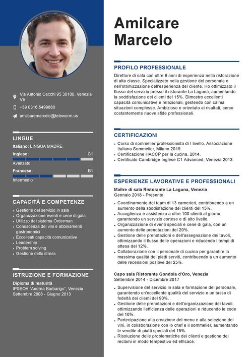 curriculum vitae ristorazione esempio