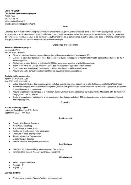 CV in francese