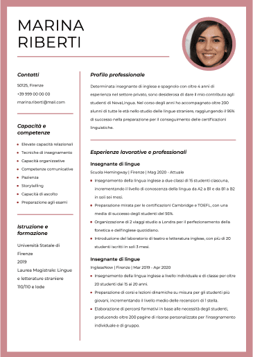 modello di curriculum moderno con bordo colorato