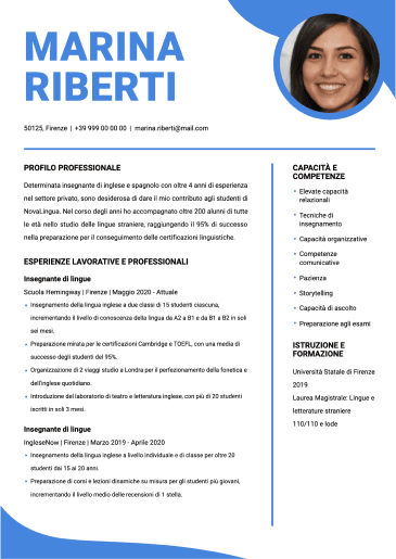 modello curriculum vitae moderno blu