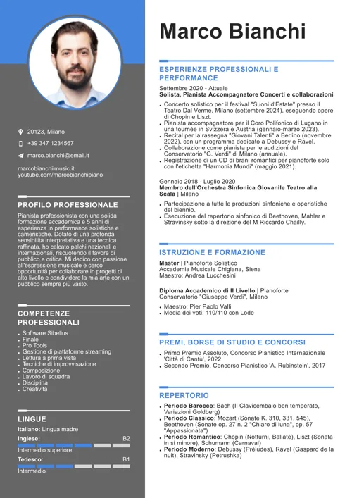 esempio di CV musicista